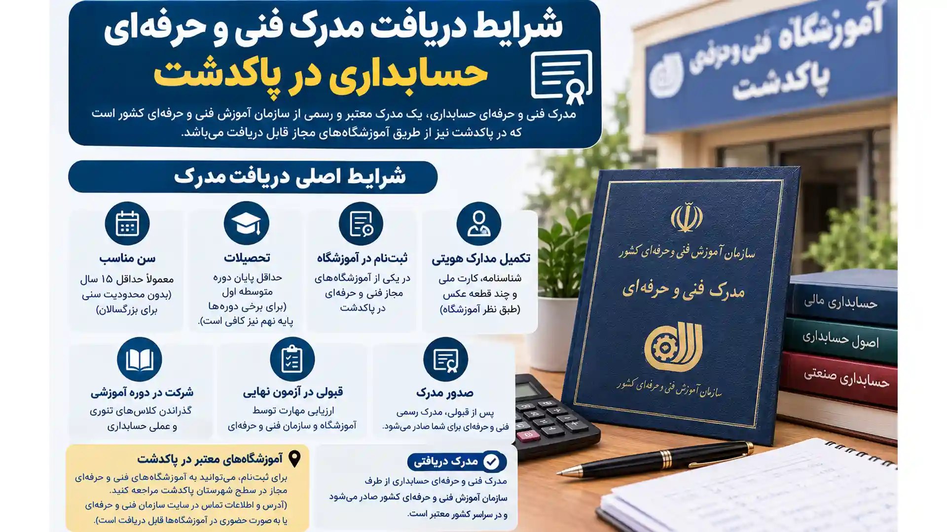 شرایط دریافت مدرک فنی و حرفه‌ای حسابداری در پاکدشت